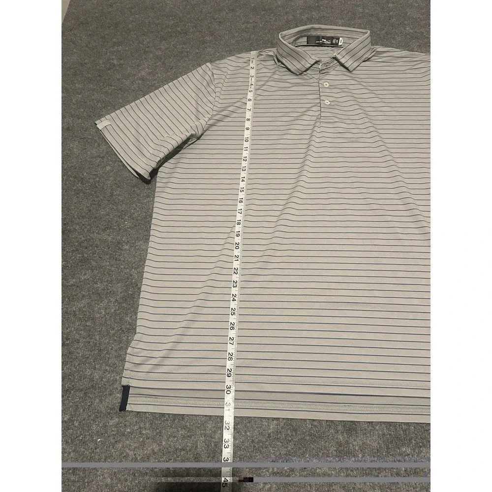 RLX Ralph Lauren Men's XXL Grey Striped Performance Golf Polo Shirt Stretch EUC